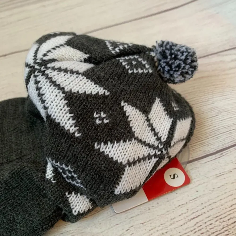Friends Forever Gray and White Snowflake Dog Sweater with Pom Pom Hoodie Size S